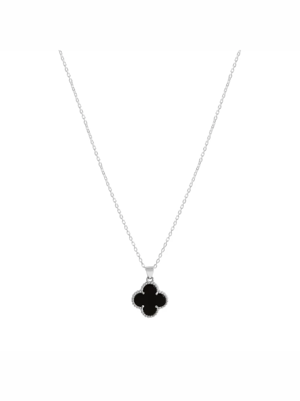 William May Sterling Silver Onyx Clover Petal Pendant Necklace, view 2