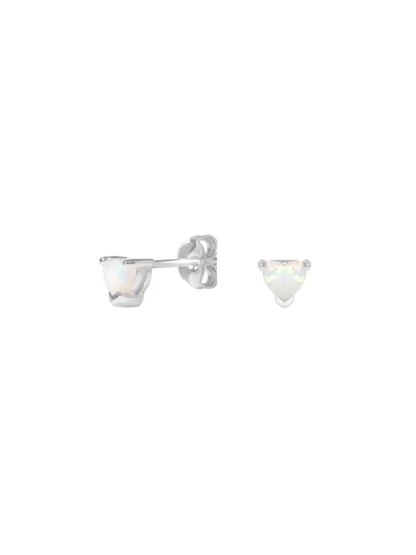 William May Sterling Silver Opal Heart Stud Earrings