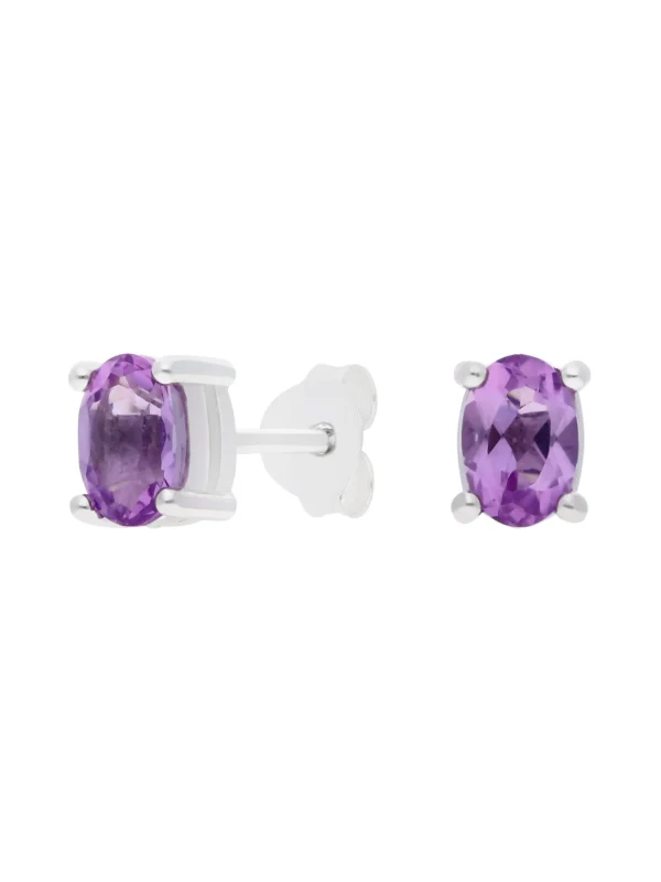 William May Sterling Silver Oval Amethyst Stud Earrings