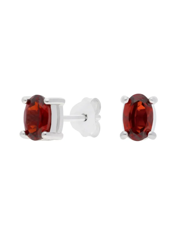 William May Sterling Silver Oval Garnet Stud Earrings
