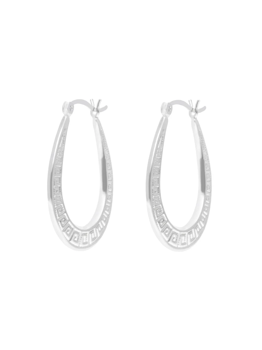 William May Sterling Silver Oval Greek Key Hoop Earrings