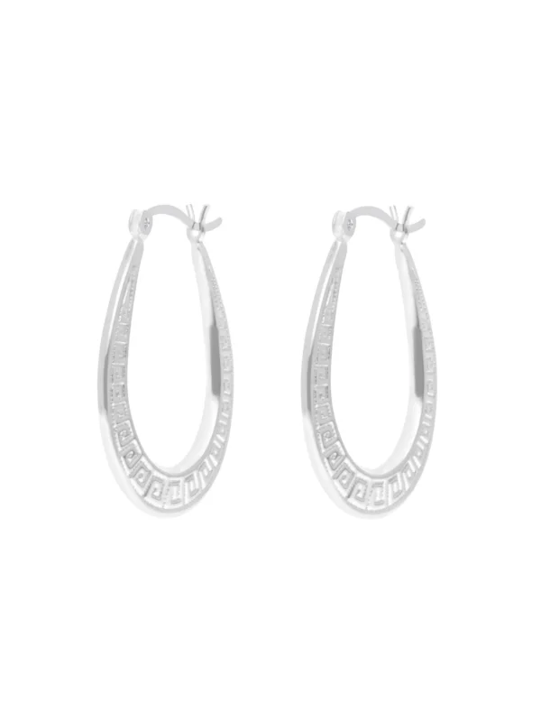William May Sterling Silver Oval Greek Key Hoop Earrings