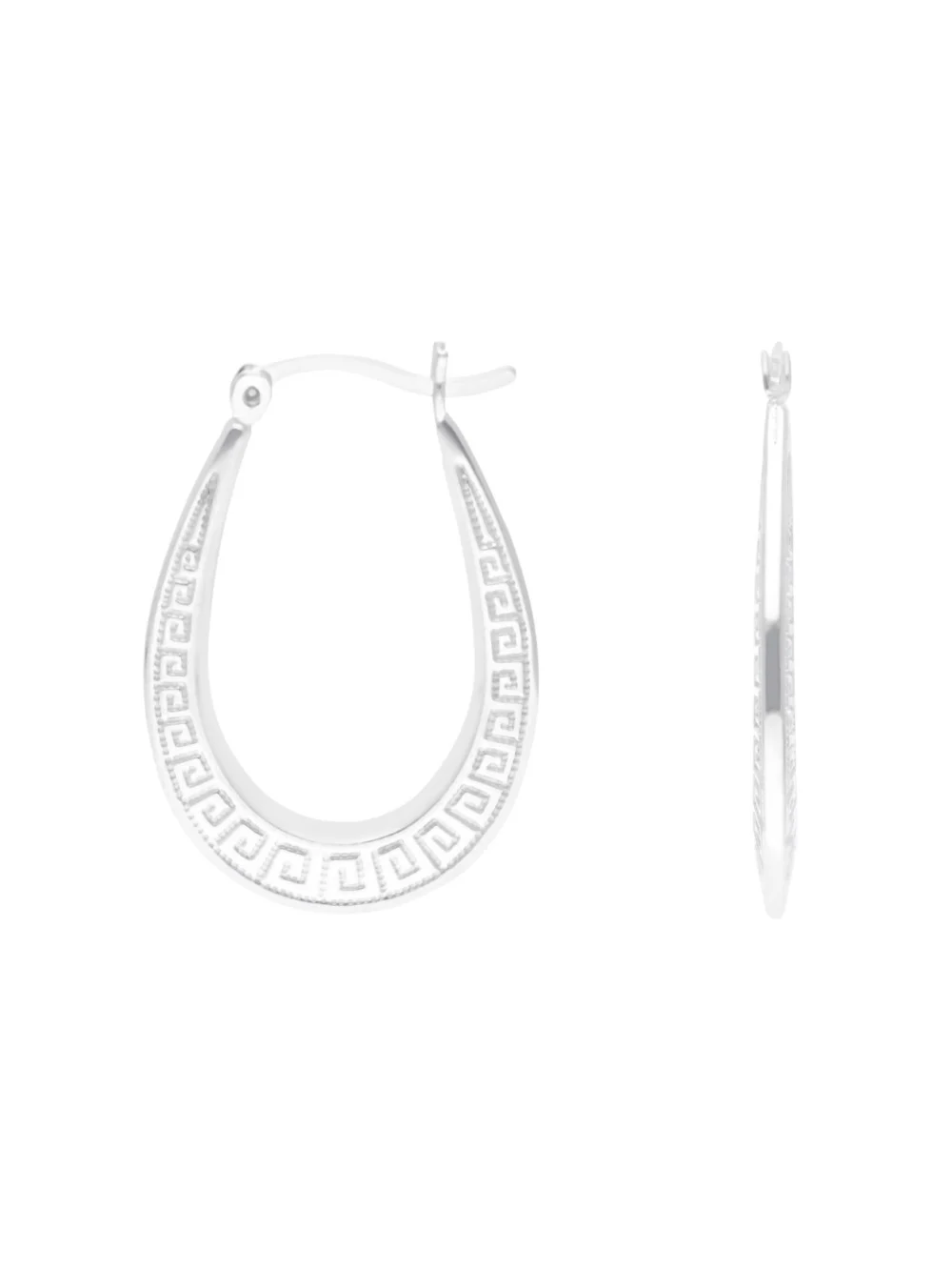 William May Sterling Silver Oval Greek Key Hoop Earrings, view 2