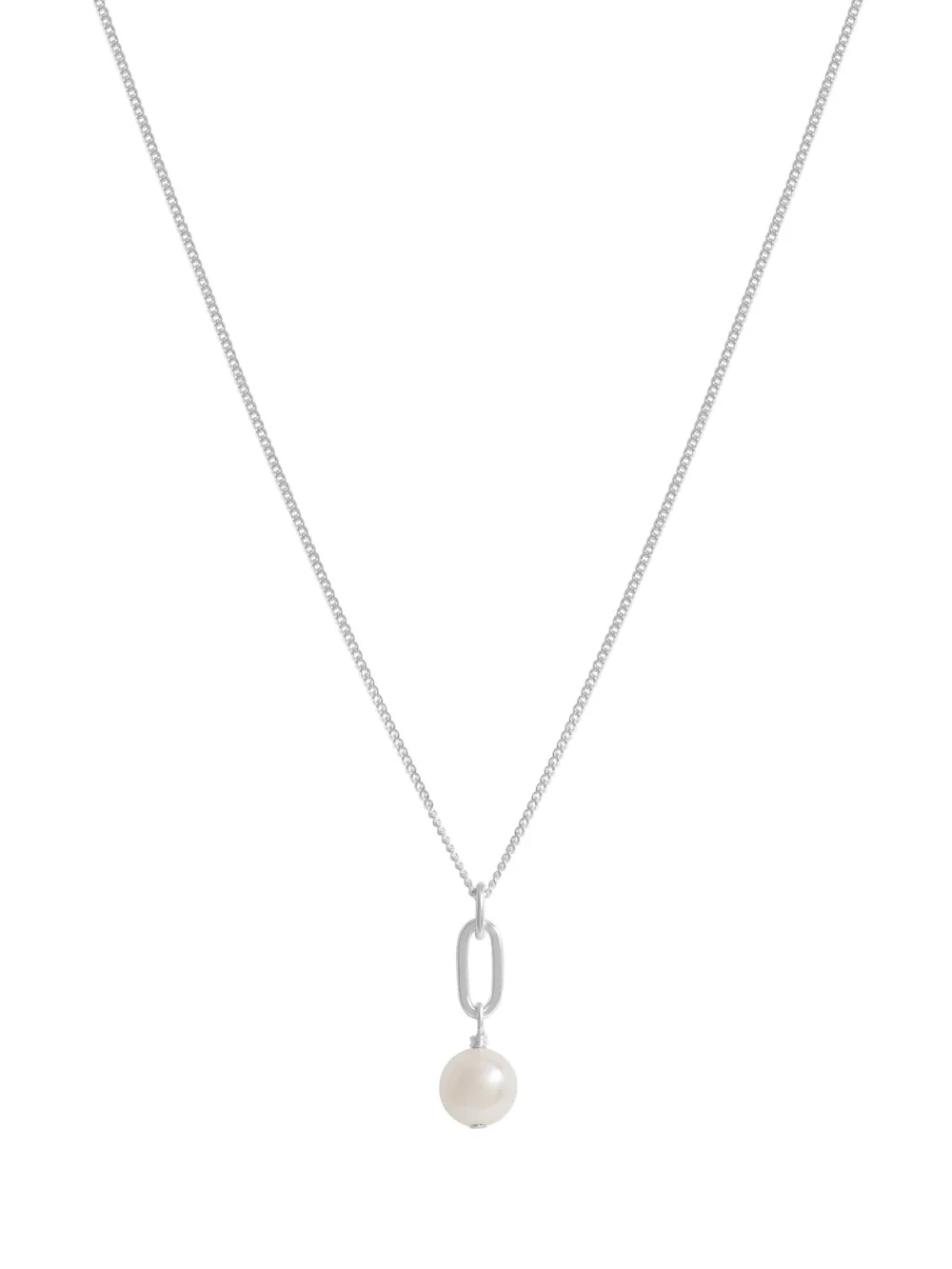 William May Sterling Silver Paperclip Link Pearl Drop Pendant Necklace