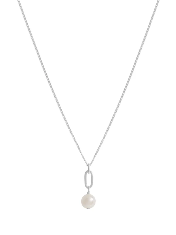 William May Sterling Silver Paperclip Link Pearl Drop Pendant Necklace