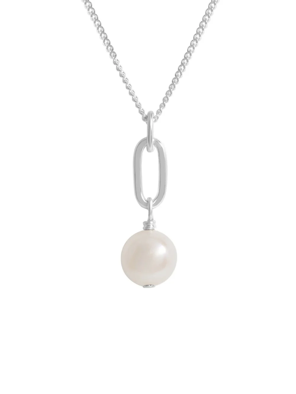 William May Sterling Silver Paperclip Link Pearl Drop Pendant Necklace, view 2