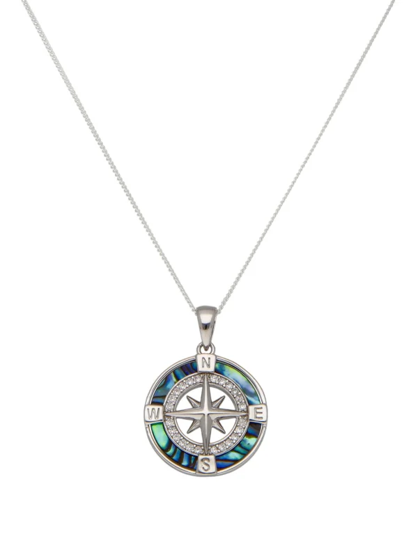 William May Sterling Silver Paua Shell Compass Pendant & 20" Necklace