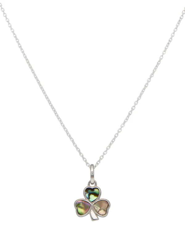 William May Sterling Silver Paua Shell Shamrock Clover Pendant Necklace