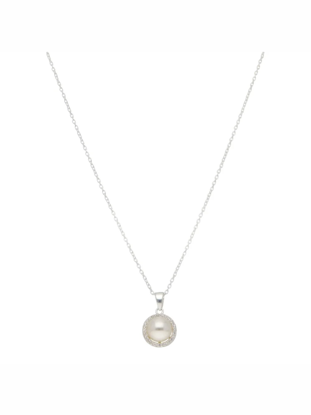 William May Sterling Silver Pearl & Cubic Zirconia Halo Pendant Necklace