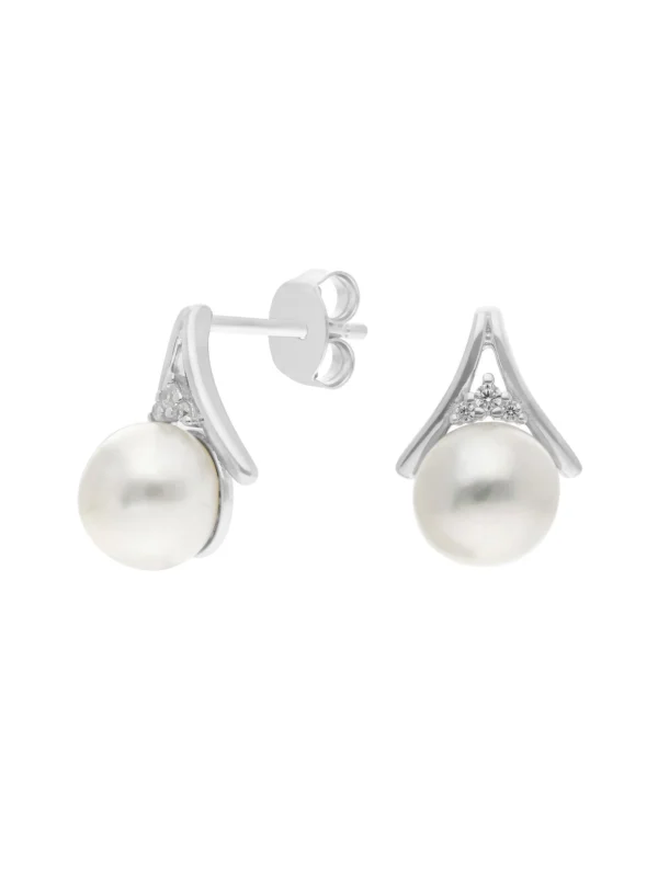 William May Sterling Silver Pearl & Cubic Zirconia Stud Earrings