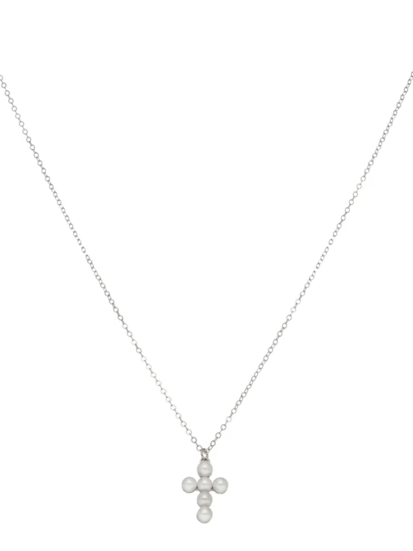 William May Sterling Silver Pearl Cross Pendant & 18" Necklace