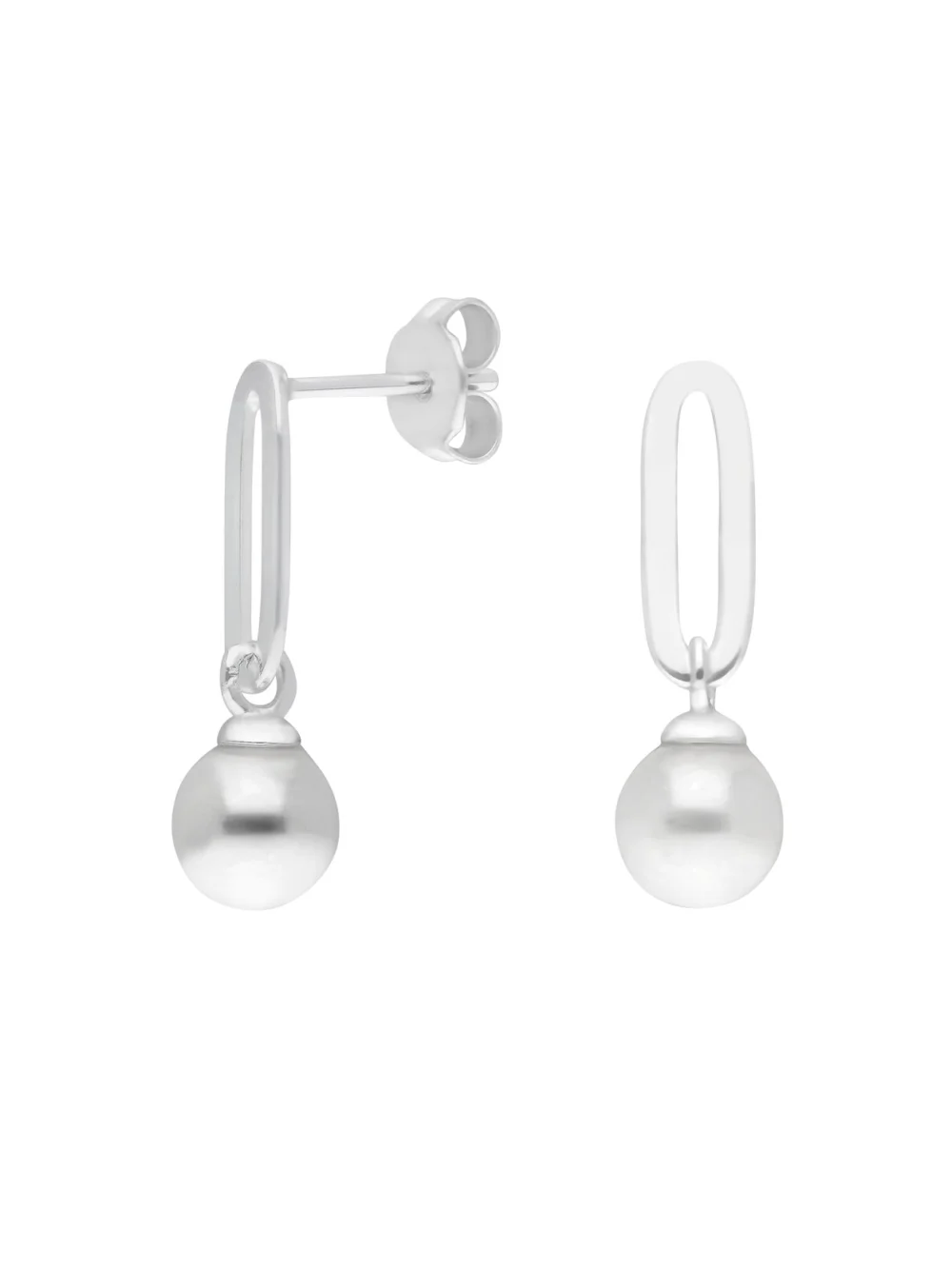 William May Sterling Silver Pearl Drop Paperclip Link Stud Earrings