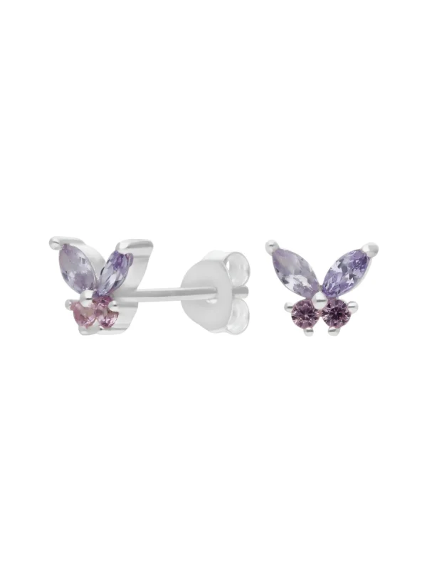 William May Sterling Silver Pink & Purple Butterfly Stud Earrings