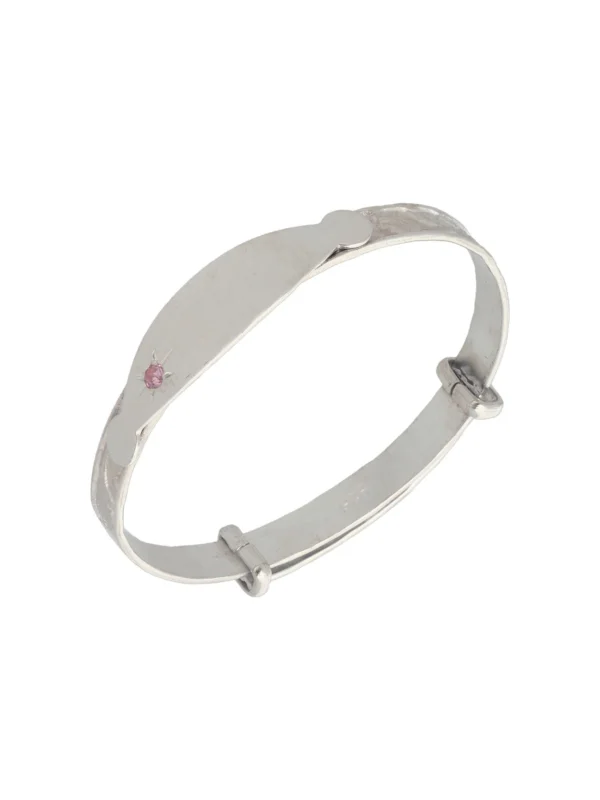 William May Sterling Silver Pink Cubic Zirconia Baby Identity Bangle