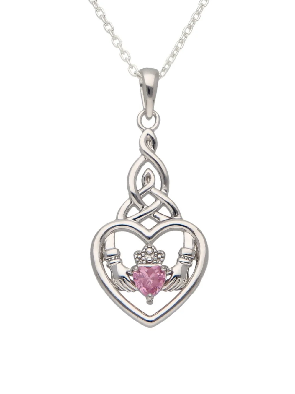 William May Sterling Silver Pink Cubic Zirconia Claddagh & 18" Necklace, view 2