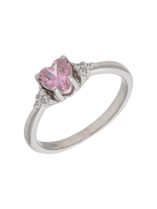 William May Sterling Silver Pink Cubic Zirconia Heart Ring