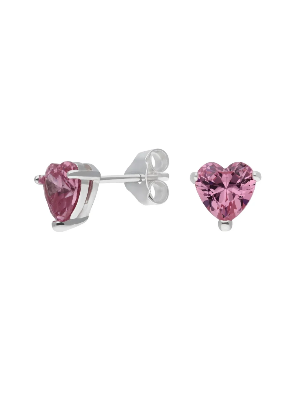 William May Sterling Silver Pink Cubic Zirconia Heart Stud Earrings