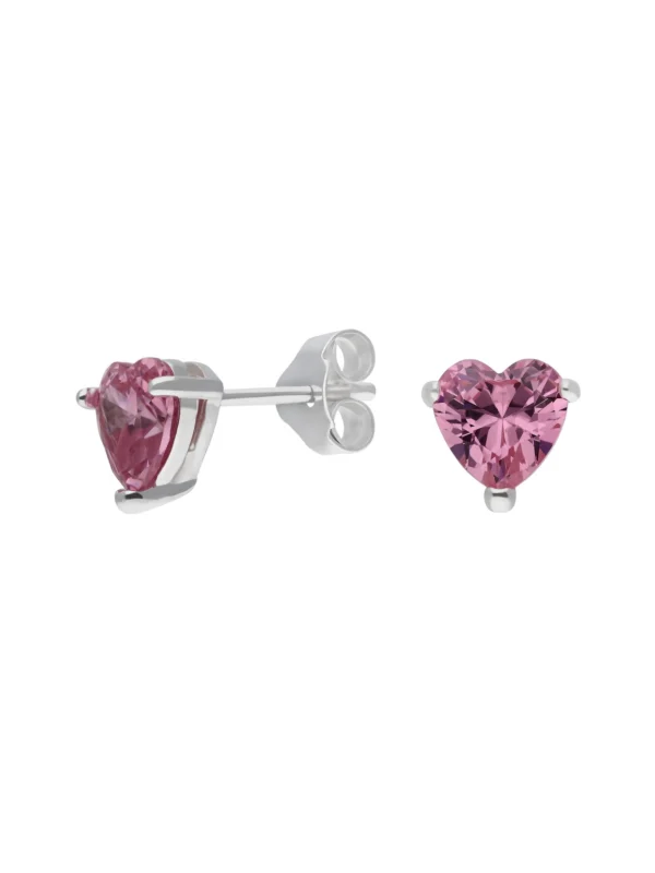 William May Sterling Silver Pink Cubic Zirconia Heart Stud Earrings