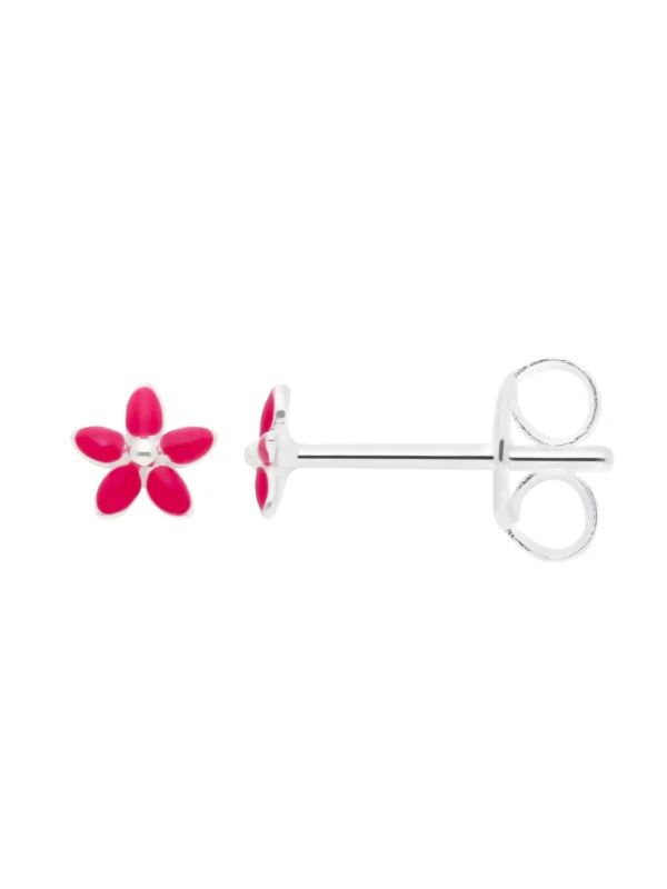 William May Sterling Silver Pink Enamel Flower Stud Earrings