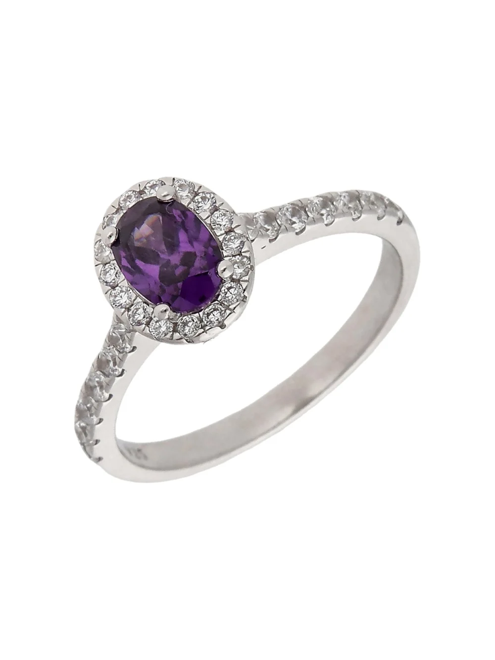 William May Sterling Silver Purple & White Cubic Zirconia Oval Halo Ring