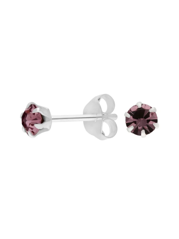 William May Sterling Silver Purple Crystal Stud Earrings