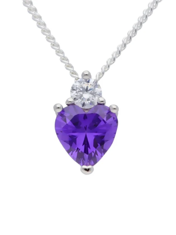 William May Sterling Silver Purple Cubic Zirconia Heart & 18" Necklace