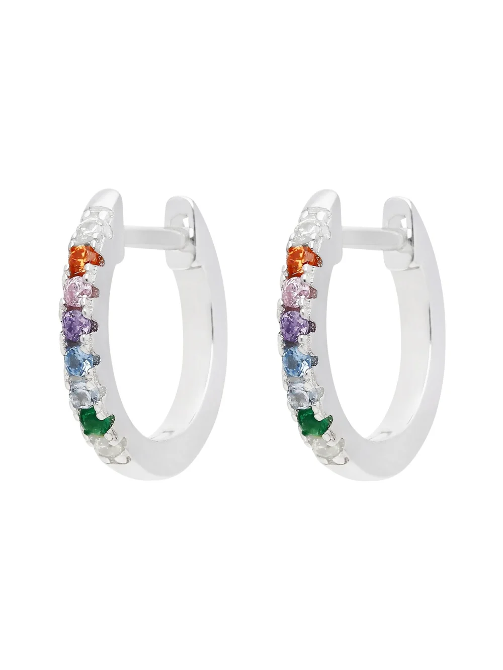 William May Sterling Silver Rainbow Cubic Zirconia Huggie Hoop Earrings