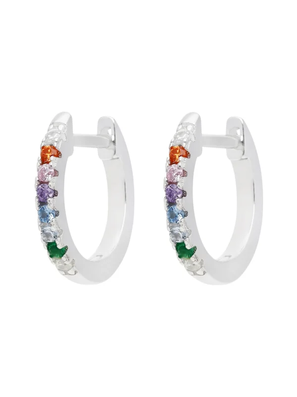 William May Sterling Silver Rainbow Cubic Zirconia Huggie Hoop Earrings