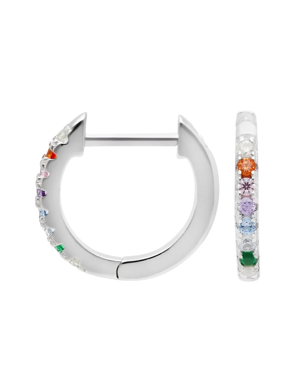 William May Sterling Silver Rainbow Cubic Zirconia Huggie Hoop Earrings, view 2