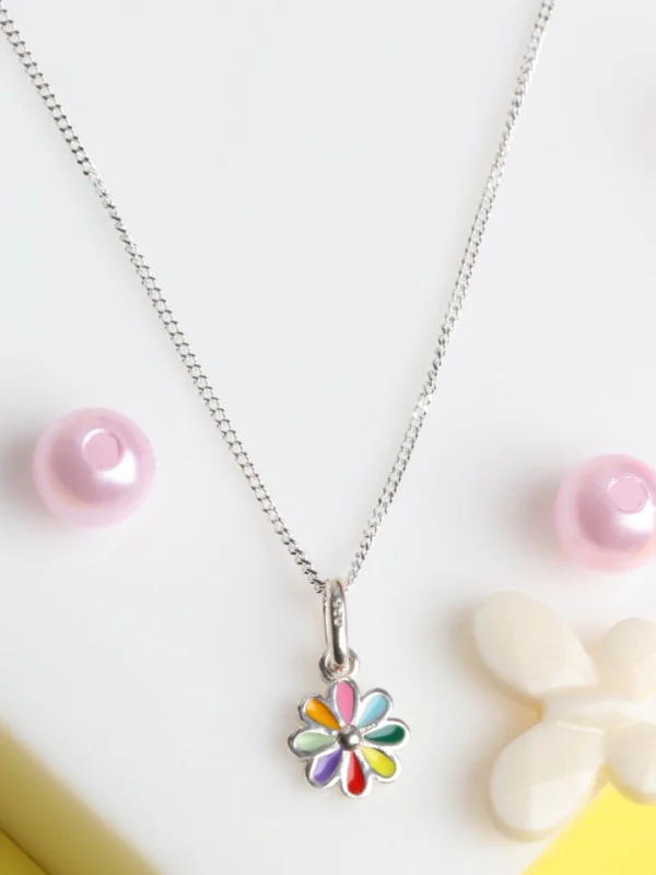 William May Sterling Silver Rainbow Flower Pendant & 14" Chain Necklace