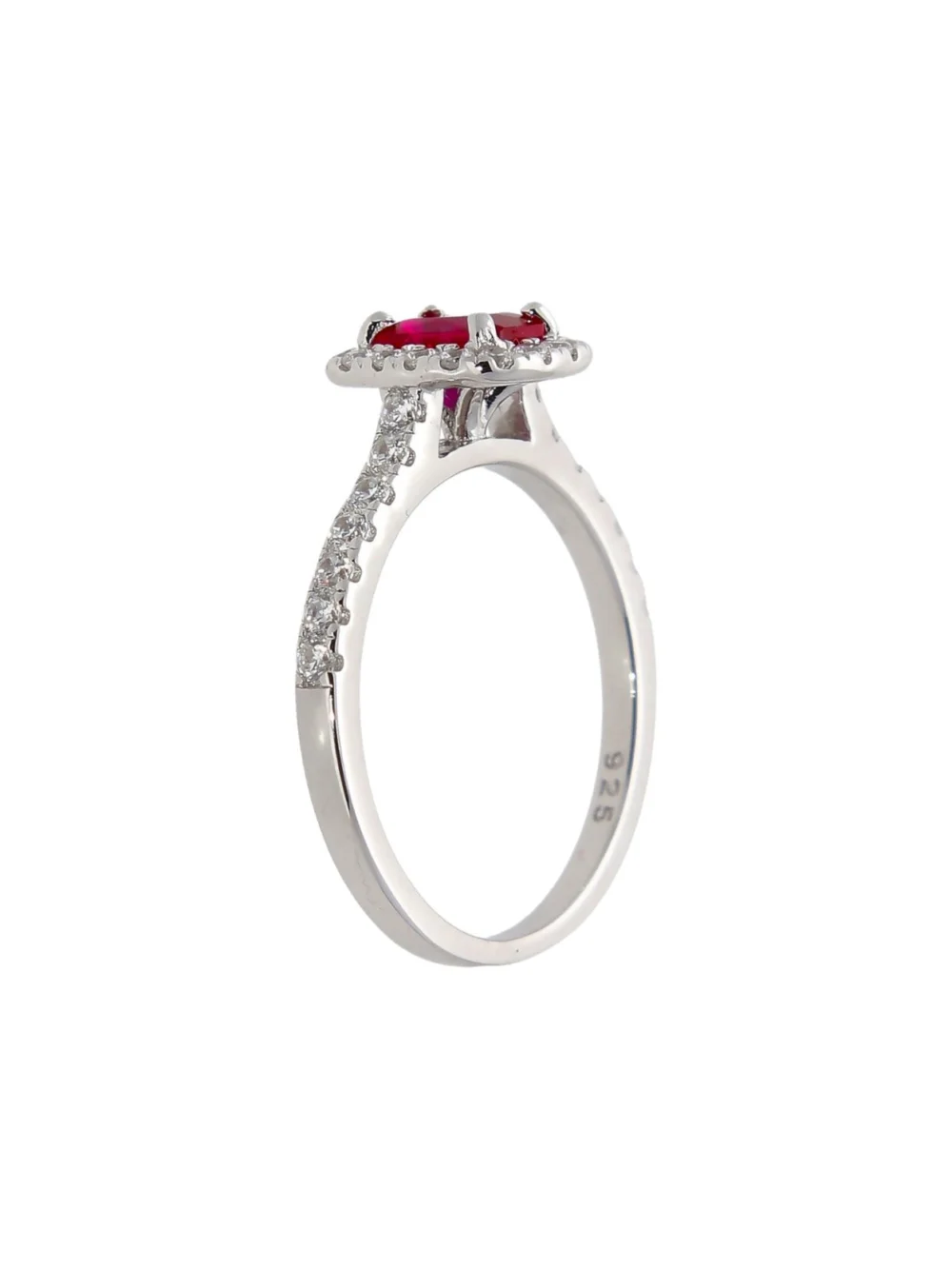 William May Sterling Silver Red & White Cubic Zirconia Halo Dress Ring, view 2