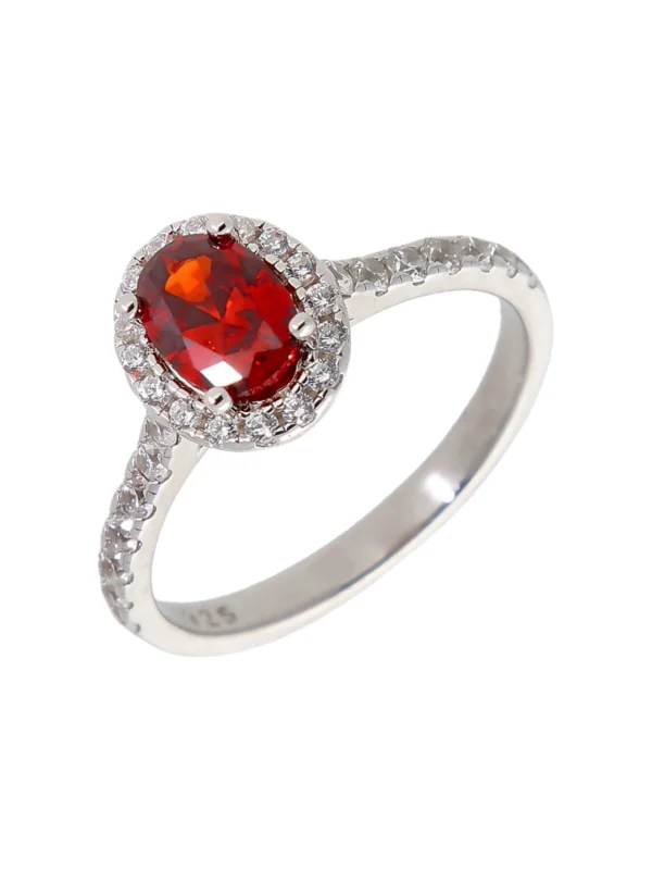 William May Sterling Silver Red & White Cubic Zirconia Oval Halo Ring