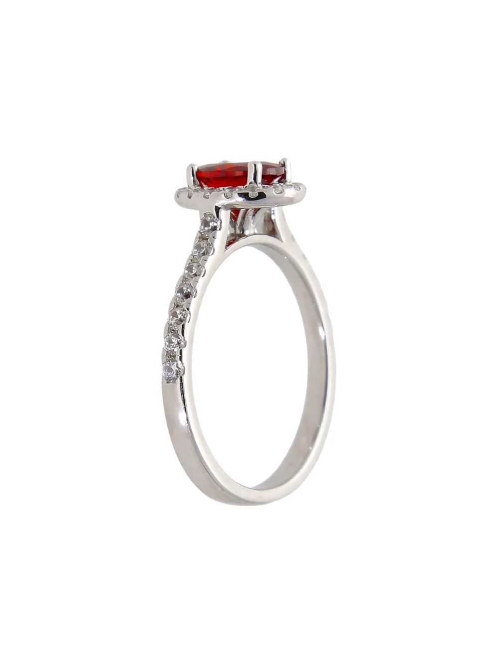William May Sterling Silver Red & White Cubic Zirconia Oval Halo Ring, view 2