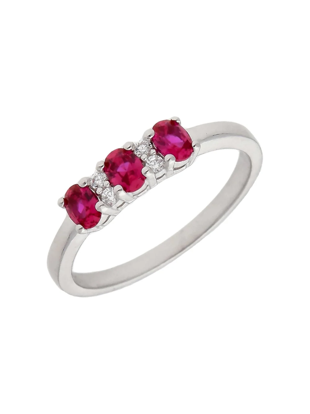 William May Sterling Silver Red & White Cubic Zirconia Trilogy Ring