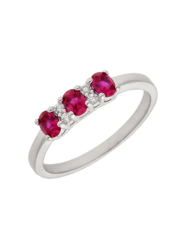 William May Sterling Silver Red & White Cubic Zirconia Trilogy Ring