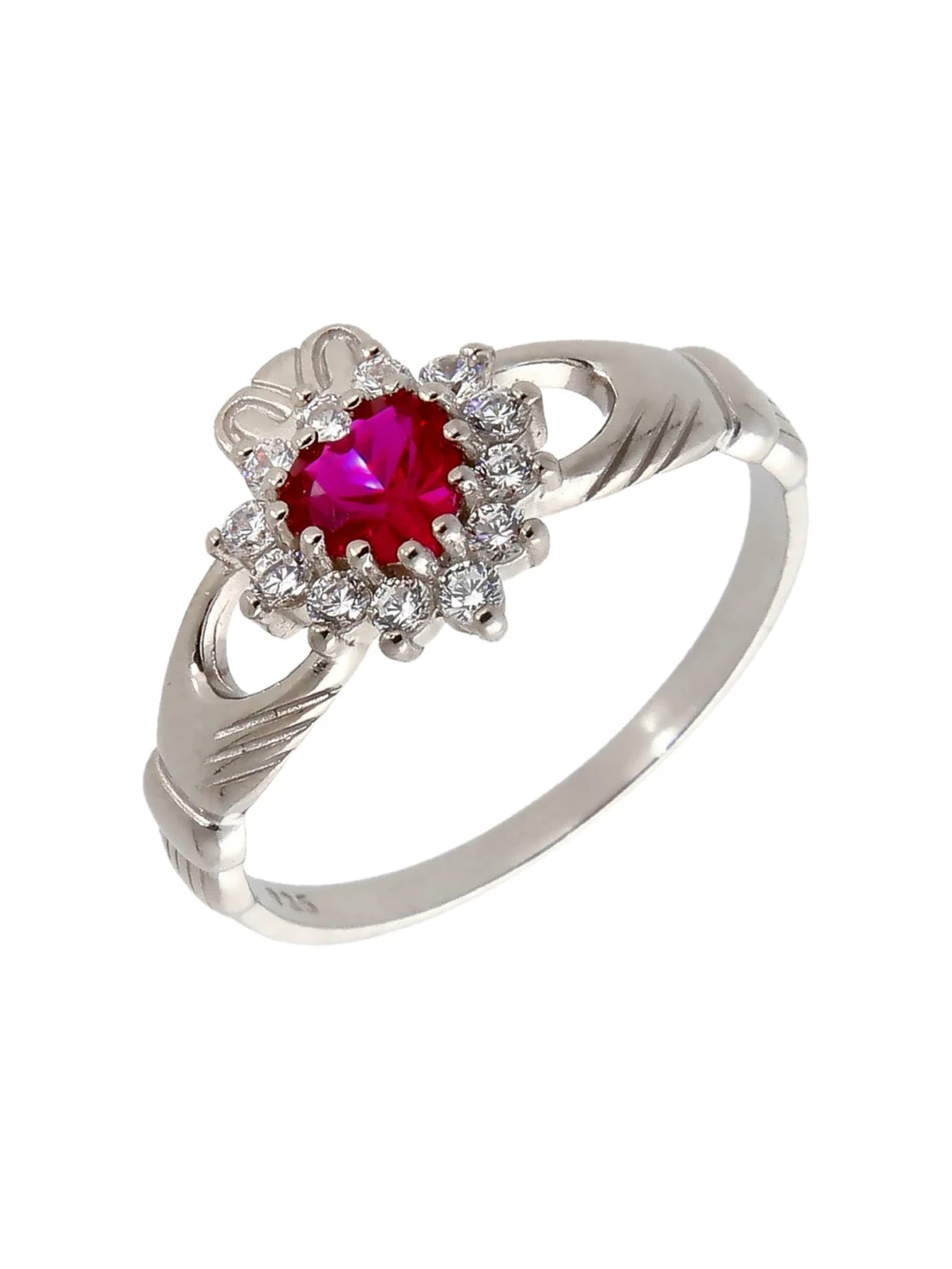 William May Sterling Silver Red Cubic Zirconia Claddagh Ring