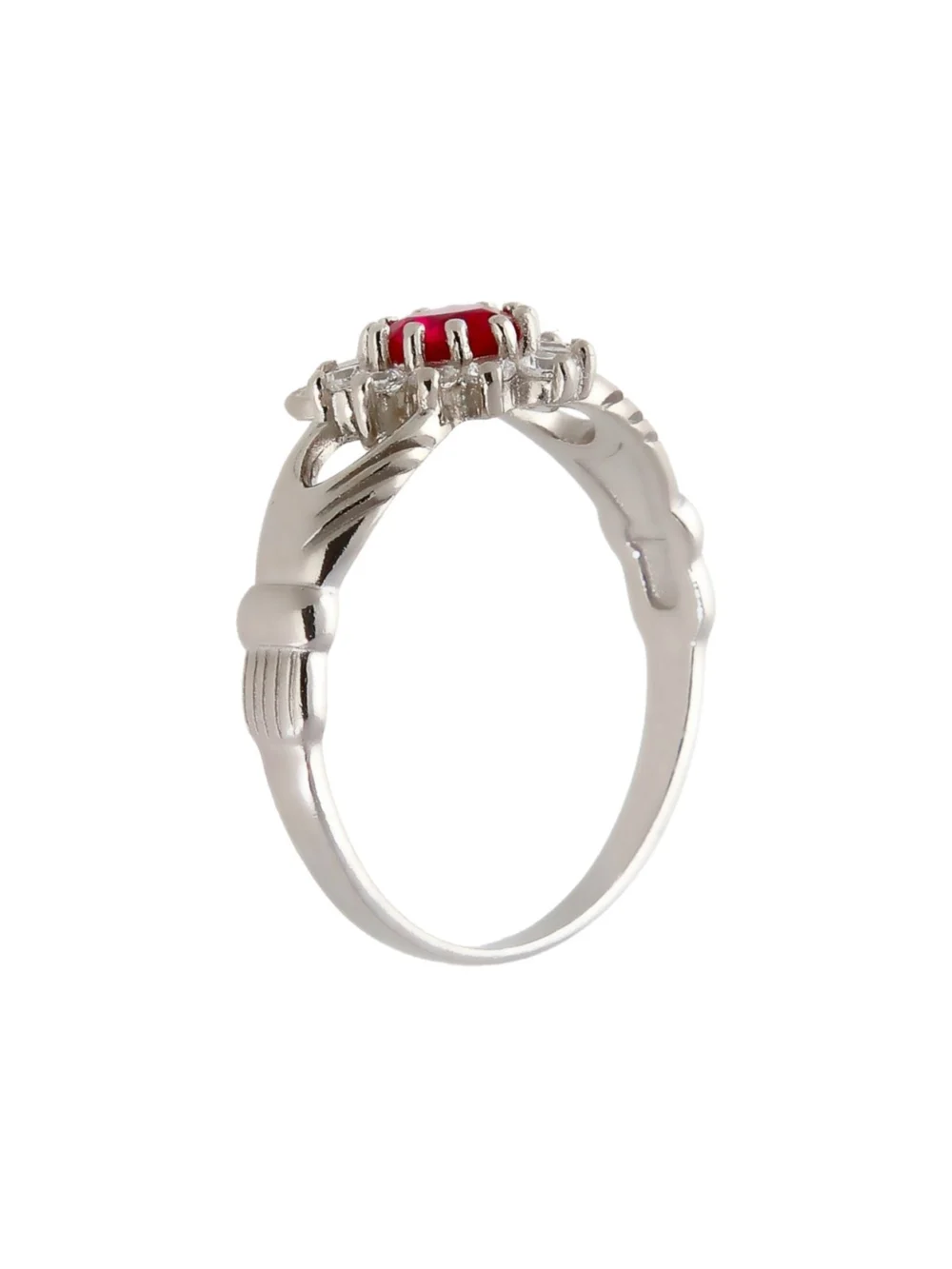 William May Sterling Silver Red Cubic Zirconia Claddagh Ring, view 2