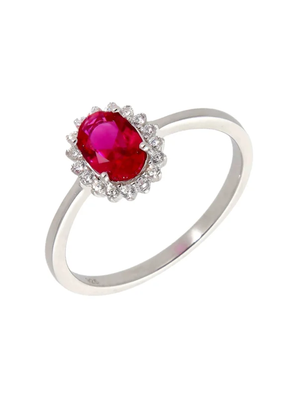 William May Sterling Silver Red Cubic Zirconia Oval Cluster Ring