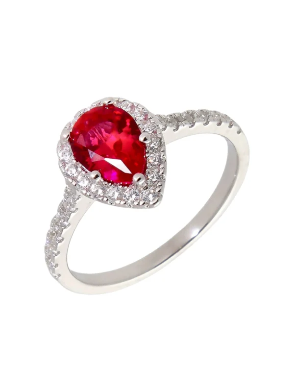 William May Sterling Silver Red Cubic Zirconia Pear Shaped Cluster Ring