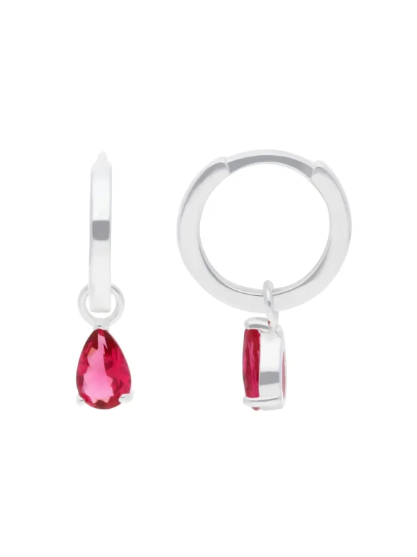 William May Sterling Silver Red Gemstone 12mm Huggie Hoop Earrings