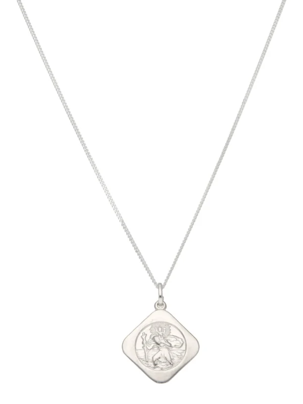 William May Sterling Silver Reverse Square St Christopher & 20" Necklace