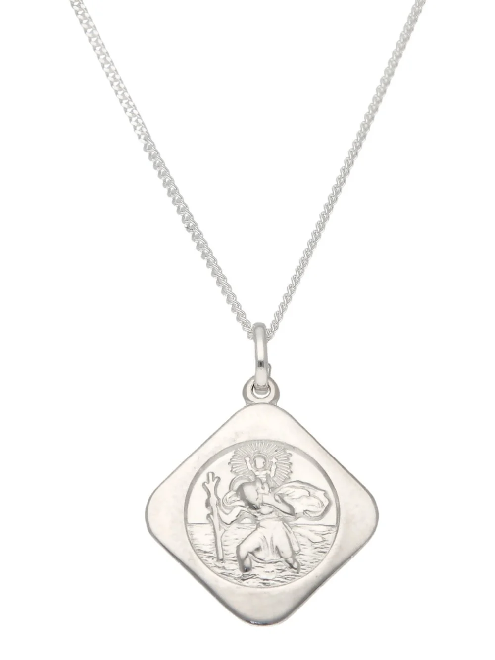 William May Sterling Silver Reverse Square St Christopher & 20" Necklace, view 2