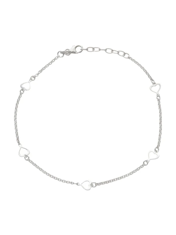 William May Sterling Silver Rolo Link & Hearts Anklet