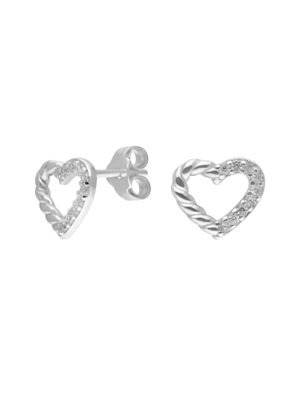 William May Sterling Silver Rope Twist Cubic Zirconia Heart Earrings
