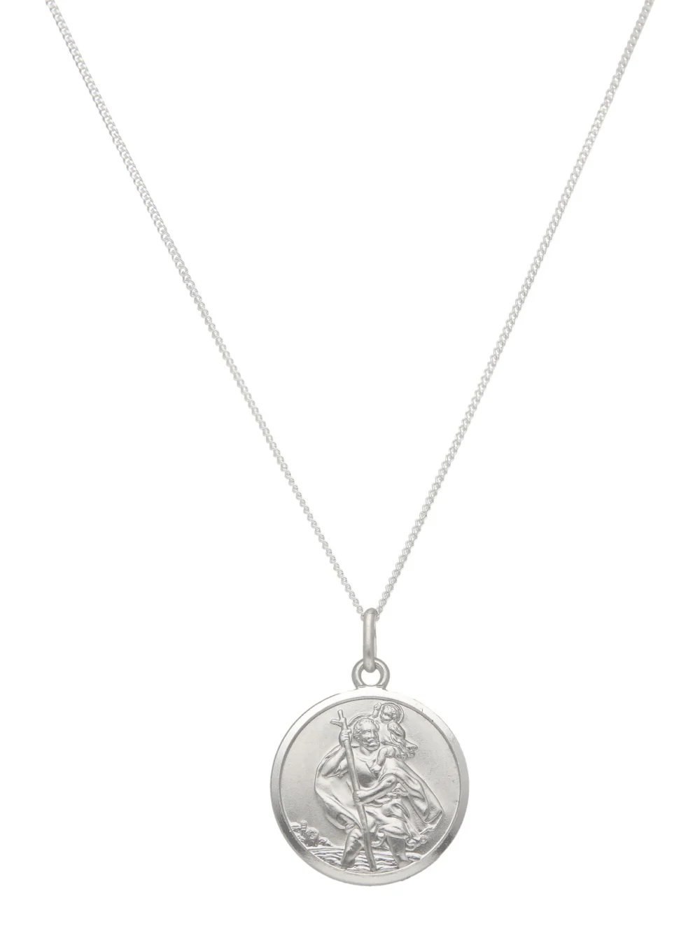 William May Sterling Silver Round St Christopher 20" Pendant Necklace