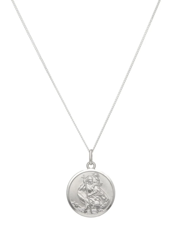 William May Sterling Silver Round St Christopher 20" Pendant Necklace