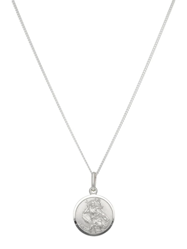 William May Sterling Silver Round St Christopher & 20" Chain Necklace