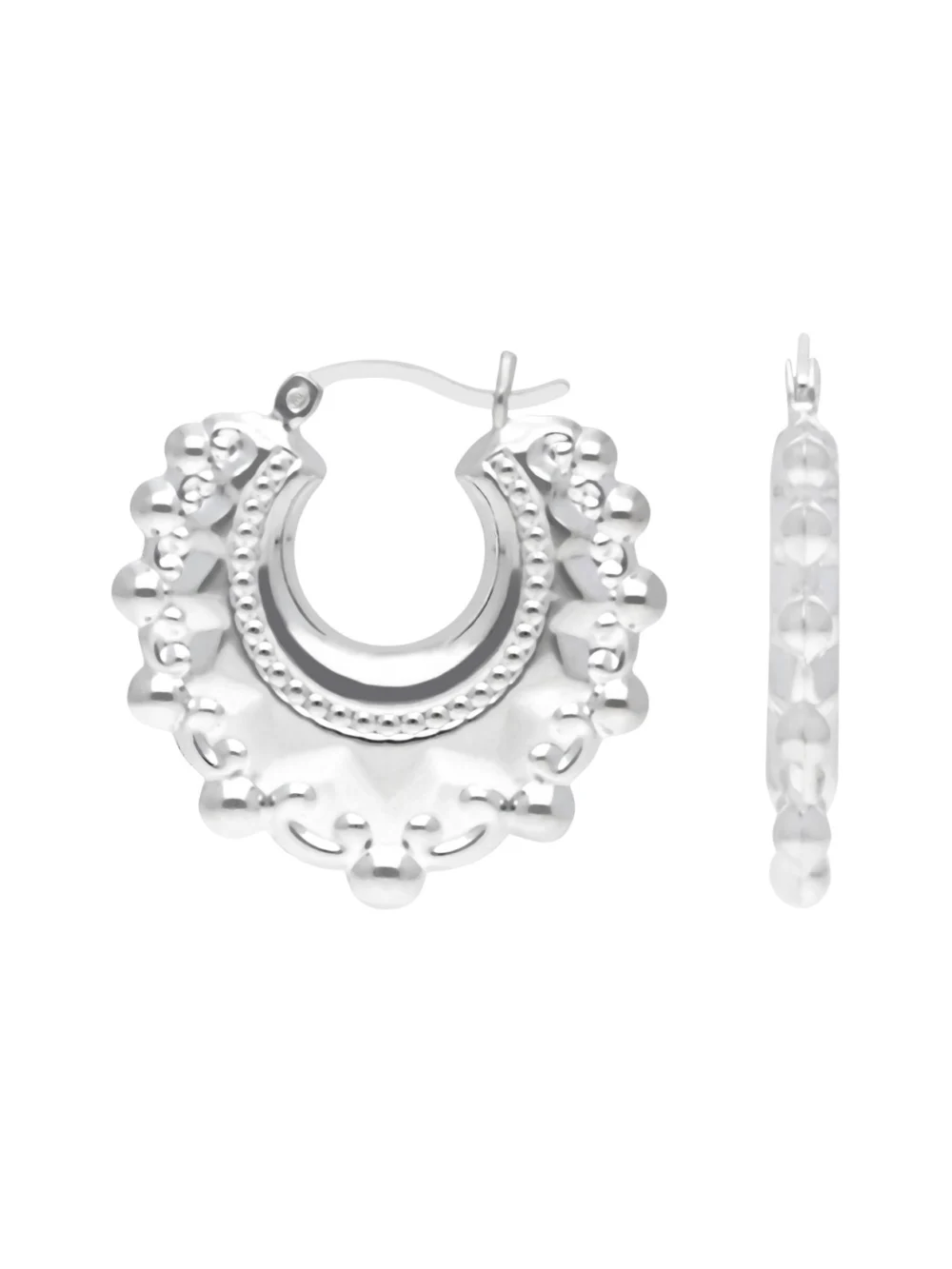 William May Sterling Silver Round Traditional Style Creole Hoop Earrings, view 2