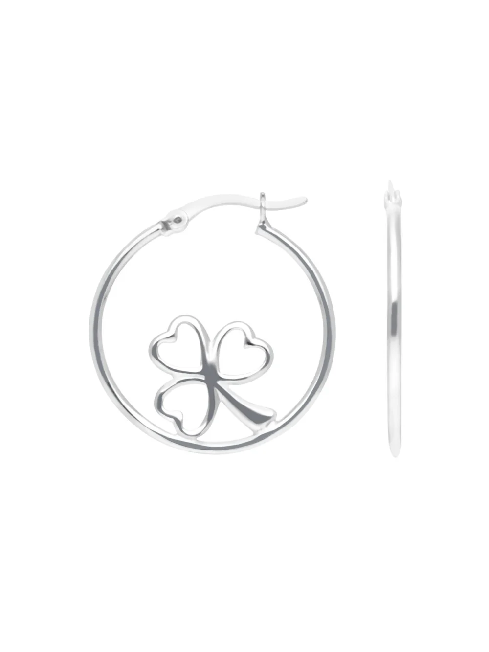 William May Sterling Silver Shamrock Clover Hoop Creole Earrings, view 2