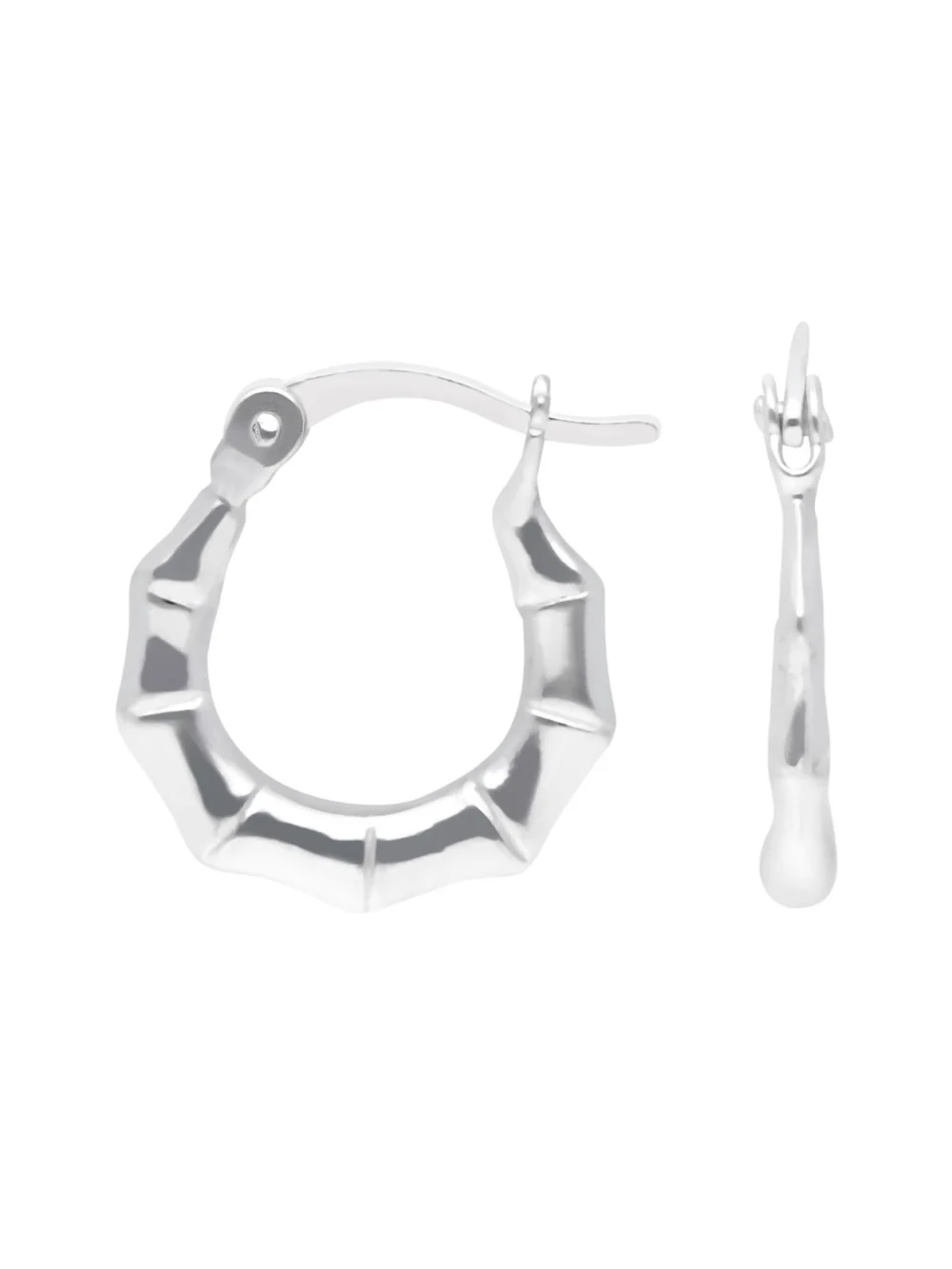 William May Sterling Silver Small Bamboo Pattern Creole Hoop Earrings, view 2